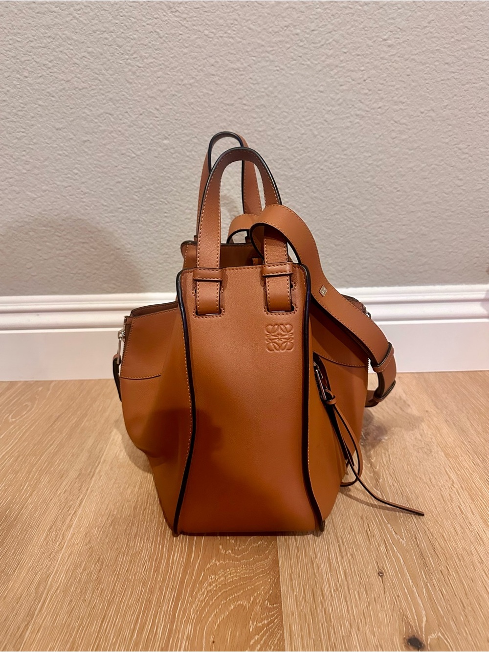 Loewe Tan Leather Hammock Tote with Detachable Strap